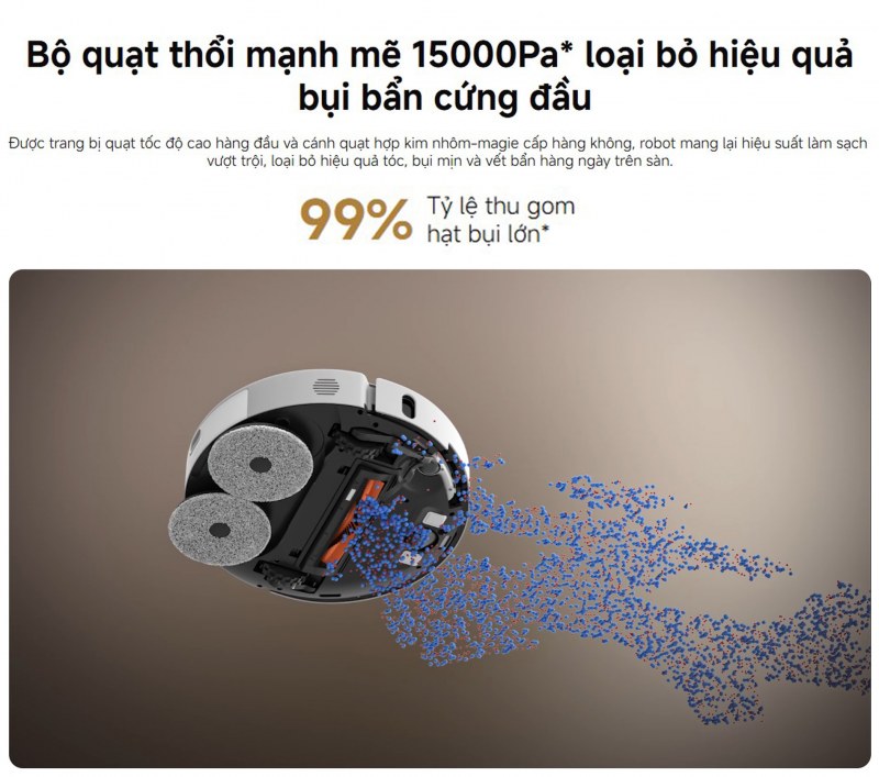 Lực hút tối đa 15.000 Pa của Xiaomi Robot Vacuum S40 Pro